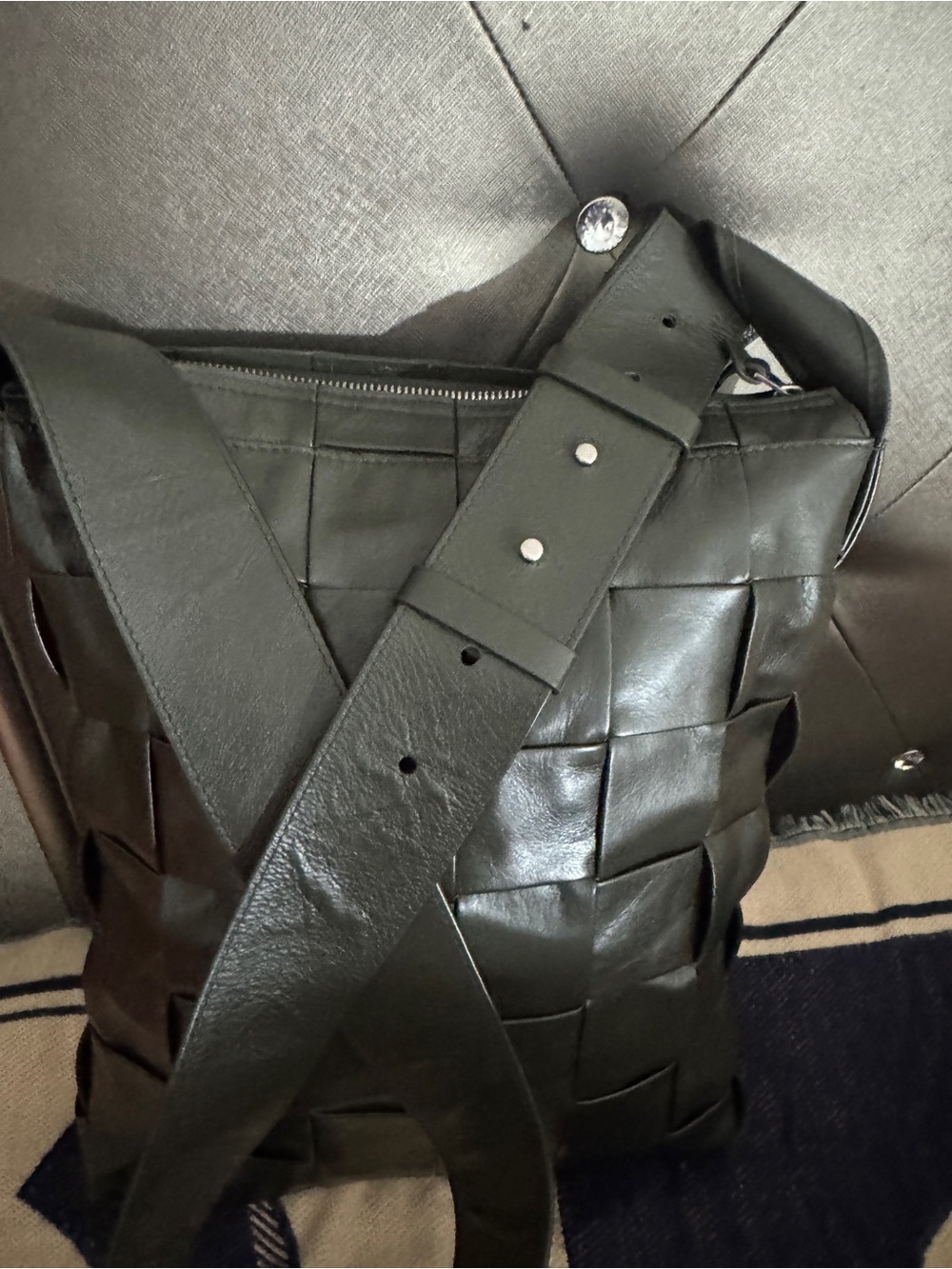 Bottega Veneta Dark Green Intrecciato Leather Messenger Bag